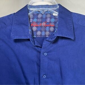 Robert Graham Men's Long Sleeve Button‎ Down Shirt Royal Blue Flip Cuff Large